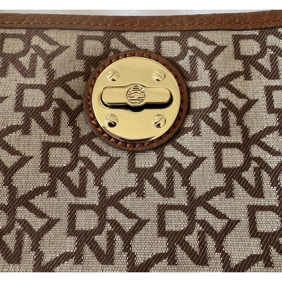 DKNY Brown Monogram Jacquard Logo Chain Strap Small Crossbody Shoulder Bag - Picture 4 of 16
